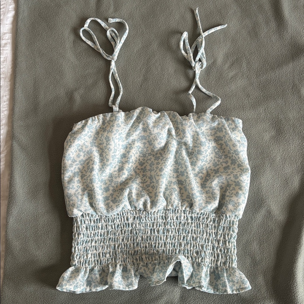 Floral Smocked Crop Top with Tie Straps